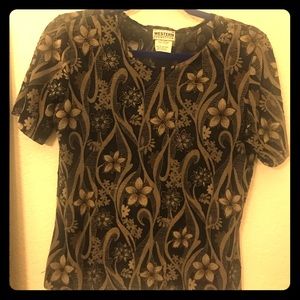 Sheer Blouse Taupe/Black Floral Size Med (petite)